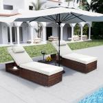 Outdoor Wicker Lounge Chairs Set with Adjustable Positions