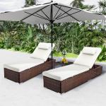 Outdoor Wicker Lounge Chairs Set with Adjustable Positions