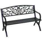 50-Inch Black Garden Bench with Floral Design