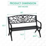 50-Inch Black Garden Bench with Floral Design
