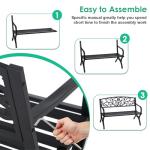 50-Inch Black Garden Bench with Floral Design