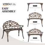 VINGLI 38.5" Antique Finish Outdoor Metal Rose Bench