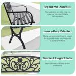 50-Inch Black Garden Bench with Floral Design