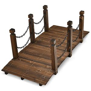 Wooden Garden Bridge with Chain Railings, 5 FT