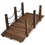 Wooden Garden Bridge with Chain Railings, 5 FT