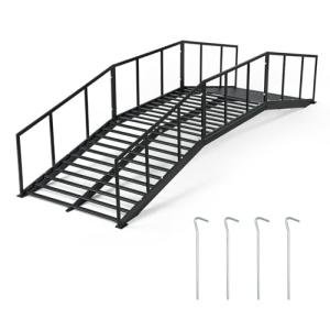 OLBRUS Metal Garden Bridge 8 FT with 4 Ground Stakes, 770 lbs Capacity Black Powder Coated Footbridge for Backyard, Lawn, Creek, Stream & Garden Decor
