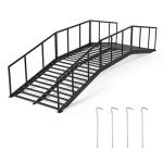 OLBRUS Metal Garden Bridge 8 FT with 4 Ground Stakes, 770 lbs Capacity Black Powder Coated Footbridge for Backyard, Lawn, Creek, Stream & Garden Decor