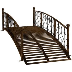 Outsunny 7' Metal Arch Garden Bridge with Safety Siderails, Decorative Arc Footbridge with Delicate Scrollwork S Motifs for Backyard Creek, Stream, Fish Pond, Bronze