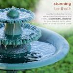 Alpine Corporation 35" Tall 3-Tier Outdoor Pedestal Water Fountain – Durable Resin Cascading Water Feature and Birdbath for Garden, Patio, Deck, and Backyard, Green