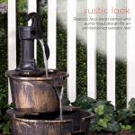 Alpine Corporation 27" Tall Rustic Outdoor 2-Tier Barrel Pump Water Fountain with Soothing Cascading Water Flow for Patio, Yard, Porch, or Landscape, Bronze