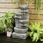 Teamson Home 33.25 in. Cascading Bowls and Stacked Stones LED Outdoor Water Fountain for Gardens, Landscaping, Patios, Balconies, and Lawns for a Calming Oasis in Outdoor Living Spaces, Stone Gray