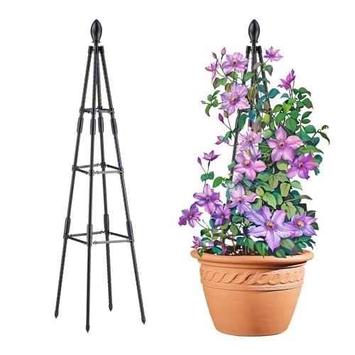 AlisisFores 4 Ft Tower Obelisk Trellis for Potted Climbing Plants, Garden Trellis Rustproof Plastic Coated Metal Plant Support for Vegetables, Vines and Rose Bushes