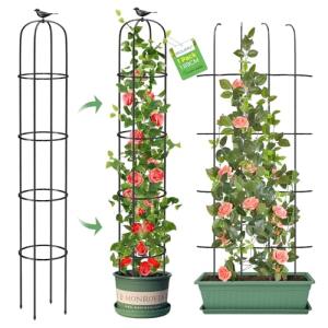 Tower Obelisk Garden Trellis for Climbing Plant，6.2FT/74.4" Rustproof Metal Potted Plant Climbing Support for Indoor Outdoor Flowers Vegetable Fruits Vines Support （1pcs）