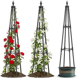 Obelisk Trellis for Climbing Plants, 4 FT Garden Trellises with 16mm Thickened Plastic-Coated Metal Pipes, Trellis for Climbing Potted Plant Vine Flower Rose Vegetable Tomato Cucumber Outdoor Indoor