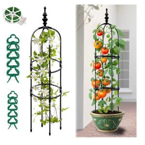 Trellis for Climbing Plants Outdoor 1Pcs Garden Obelisk 6Ft,Metal Pipe Tomato Cage Cucumber Rose Flower Vegetable Grape Round Vine Tall Plants Trellis,Plants Support Stakes Potted Garden Tower Indoor