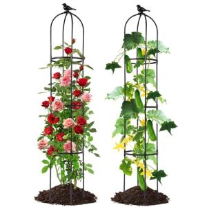 Lalahoni Garden Trellis for Climbing Plants, 5.6 feet Tall Garden Obelisk Trellis Climbing Plant Outdoor Support Potted Vine Flower Rose Vegetable Cucumber Trellis Raised Bed, Lightweight, 2 Pack