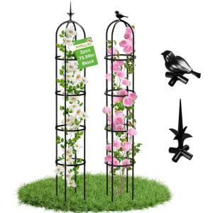 2026 Updated Garden Obelisk Trellis for Climbing Plants Outdoor, 6.3 FT Tomato Cage, Rose, Flowers, Grape, Pea, Cucumber Trellis, Rustproof Plastic Coated Metal Plant Support Trellis for Potted Plants