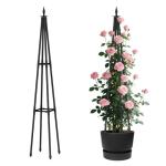 Alisisfores 4 FT Obelisk Trellis for Climbing Plants,Garden Trellis with Extra Thickened Plastic-Coated Metal Pipes, Outdoor & Indoor Garden Support for Potted Plants, Black