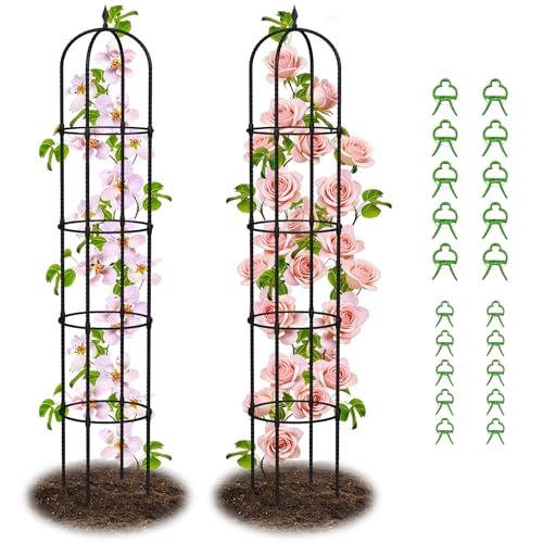 Garden Obelisk Trellis for Climbing Plants - 6.7FT Tall Weather-Resistant Rustproof Metal Plant Flower Support for Roses, Clematis, Tomatoes & Vines, Indoor/Outdoor Use, 11.8”D (2 Pack)