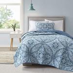 Comfort Spaces Reversible Quilt Set-Vermicelli Stitching Design All Season, Lightweight, Coverlet Bedspread Bedding, Matching Shams, Twin/Twin XL (66 in x 90 in), Gloria Damask Aqua 2 Piece