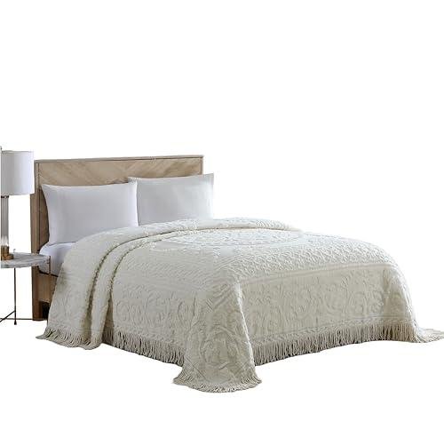 Beatrice Home Fashions Medallion Chenille Bedspread, Queen, Ivory