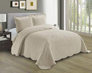 Linen Plus Embossed Coverlet Bedspread Set Oversized Solid Beige King/California King Bed Cover Bedding New # Dana
