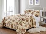 Fancy Collection 3 Pc Quilted Bedspread Over Size New (Full/Queen, Beige Rust Green Floral)