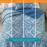 Comfort Spaces Reversible Quilt Set-Vermicelli Stitching Design All Season, Lightweight, Coverlet Bedspread Bedding, Matching Shams, Twin/Twin XL (66 in x 90 in), Gloria Damask Aqua 2 Piece