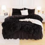 Andency Queen Black Faux Fur Comforter Set