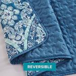Comfort Spaces Reversible Quilt Set-Vermicelli Stitching Design All Season, Lightweight, Coverlet Bedspread Bedding, Matching Shams, Twin/Twin XL (66 in x 90 in), Gloria Damask Aqua 2 Piece