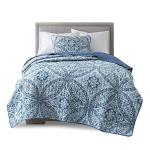 Comfort Spaces Reversible Quilt Set-Vermicelli Stitching Design All Season, Lightweight, Coverlet Bedspread Bedding, Matching Shams, Twin/Twin XL (66 in x 90 in), Gloria Damask Aqua 2 Piece