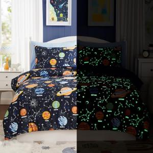 Twin Kids Comforter Set - 5 Pieces Twin Bedding Sets for Boys, Glow in The Dark Space Bed in A Bag with Sheets