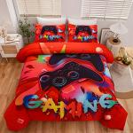 Aimuan Gaming Comforter Sets for Boys Kids Bedding Sets Video Games Console Action Buttons Novelty Colorful Game Gamepad Controller Modern Gamer Room Decor Home Quilt Set (Twin, Red)