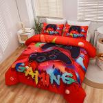 Aimuan Gaming Comforter Sets for Boys Kids Bedding Sets Video Games Console Action Buttons Novelty Colorful Game Gamepad Controller Modern Gamer Room Decor Home Quilt Set (Twin, Red)