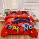 Aimuan Gaming Comforter Sets for Boys Kids Bedding Sets Video Games Console Action Buttons Novelty Colorful Game Gamepad Controller Modern Gamer Room Decor Home Quilt Set (Twin, Red)