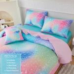 PERFEMET Pink Green Girls Twin Comforter Set, 6 Pieces Colorful Rainbow Kids Bedding Sets, Tie Dye Ombre Glitter Bed in A Bag Comforter Set with Sheets