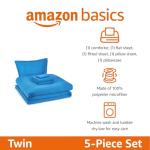 Amazon Basics 5-Piece Microfiber Kid's Bed-in-a-Bag Bedding Set, Twin, Blue, Solid