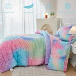 PERFEMET Pink Green Girls Twin Comforter Set, 6 Pieces Colorful Rainbow Kids Bedding Sets, Tie Dye Ombre Glitter Bed in A Bag Comforter Set with Sheets