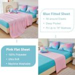 PERFEMET Pink Green Girls Twin Comforter Set, 6 Pieces Colorful Rainbow Kids Bedding Sets, Tie Dye Ombre Glitter Bed in A Bag Comforter Set with Sheets