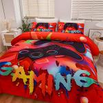 Aimuan Gaming Comforter Sets for Boys Kids Bedding Sets Video Games Console Action Buttons Novelty Colorful Game Gamepad Controller Modern Gamer Room Decor Home Quilt Set (Twin, Red)