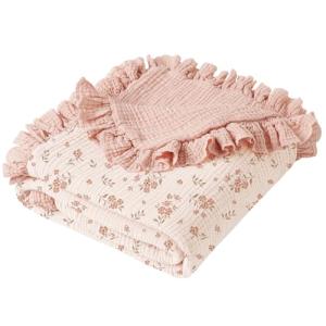 Konssy Flounce Muslin Baby Blanket for Girls Boys, 100% Cotton Soft Crib Swaddle Blankets, Reversible & Breathable Nursery Bedding for Newborns Toddlers, 40 x 36 Inches (Blossom)