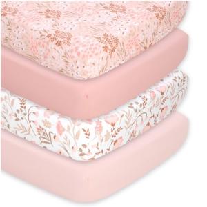 The Peanutshell 4-Pack Fitted Crib Sheet Set - Super Soft & Breathable Baby Girl Crib Sheets, Nursery Decor, Fit for Standard Mattress Cover- Whimsical Floral