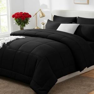 CozyLux Queen Black Comforter Set - 7 Pieces