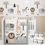 4 Piece Woodland Forest Animals Crib Bedding Set, Including Jungle Safari Crib Skirt, Blanket, Nursery Bed Sheet and Diaper Stacker, Soft Neutral Nursery Standard Size Baby Bedding for Baby Girls Boys
