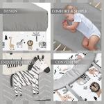4 Piece Woodland Forest Animals Crib Bedding Set, Including Jungle Safari Crib Skirt, Blanket, Nursery Bed Sheet and Diaper Stacker, Soft Neutral Nursery Standard Size Baby Bedding for Baby Girls Boys