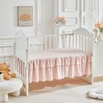 3 Pieces Tufted Stripes Crib Bedding Set with Ruffle Fringe, Pink Ruffled Comforter with Fitted Sheet and Bed Skirt , Soft and Embroidery Shabby Chic Boho Bohemian Jacquard Design for Baby Girls Boys