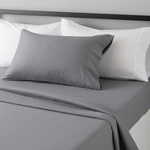 Amazon Basics Lightweight Super Soft Easy Care Wrinkle-Free Breathable Brushed Microfiber 3-Piece Bed Sheet Set with 14-Inch Deep Pockets, Twin, Dark Gray, Solid
