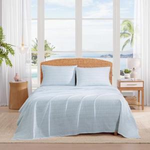 Tommy Bahama - King Size Sheet Set, 100% Cotton Percale Bedding with a Crisp & Cool Feel, Bed Sheets with Matching Fitted Sheet & Pillowcases (Palm Tree Ikat Blue)