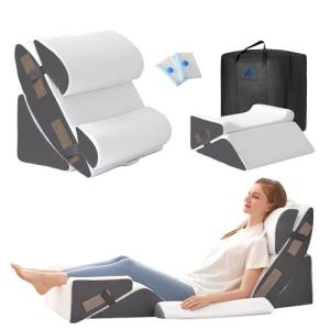 Ahpmeoa 6PCS Wedge Pillow Set for After Surgery, Bed Wedge Pillow Post Surgery, Bed Pillows for Sitting Up, Sleeping, Acid Relux, Memory Foam Back Pillow, Beds Wedges & Body Positioners, White/Grey