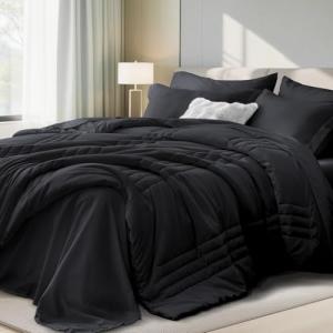 Velorose Queen Comforter Set - 7 Pieces, Black
